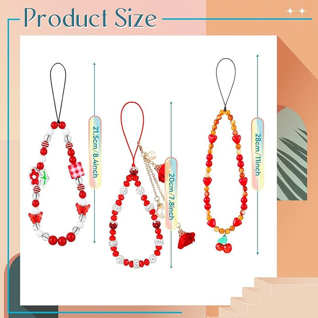 Ecally 3 Pcs Phone Charms Strap Camera Charm Strap Pearl Beaded Butterfly Bow Flower Cute Phone Wrist Lanyard Bracelet for Camera Keychain Wallet Decor Christmas New Year Gifts