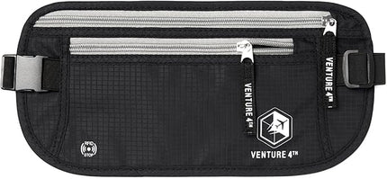 VENTURE 4TH Money Belt for Travel – Hidden Under-Clothes RFID Blocking Passport Holder & Slim Travel Wallet Pouch for Men & Women to Protect Cash, Cards & Documents (Black)