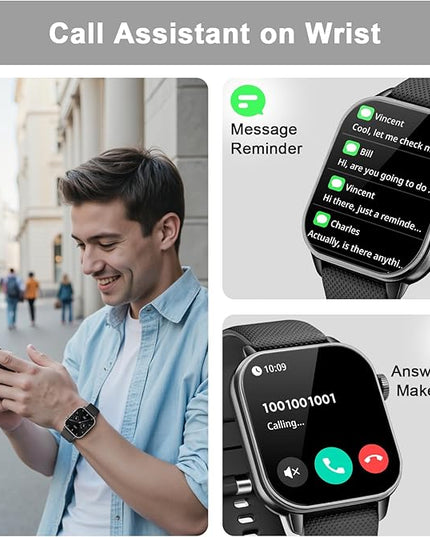 Smart Watch for Men Women, 1.85'' AMOLED HD Fitness Watch with 120+ Sports Modes, Bluetooth Call/Heart Rate/Sleep Monitor/Pedometer, Smartwatch for Android iOS, IP68 Waterproof, Black