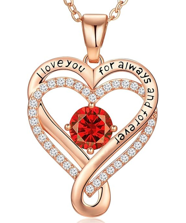 Infinity Love Heart Birthstone Necklace for Women Wife, S925 Sterling Silver Anniversary for Women Wife Birthday Gift for Her Girlfriend Mom Daughters, I Love You Women's Jewelry 18k Rose Gold Filled