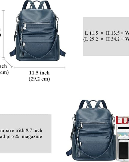 ALTOSY Genuine Leather Backpack Purse for Women Convertible Shoulder bag Soft Crossdody Bag with Laptop Compartment Large (S108 Indigo Blue)