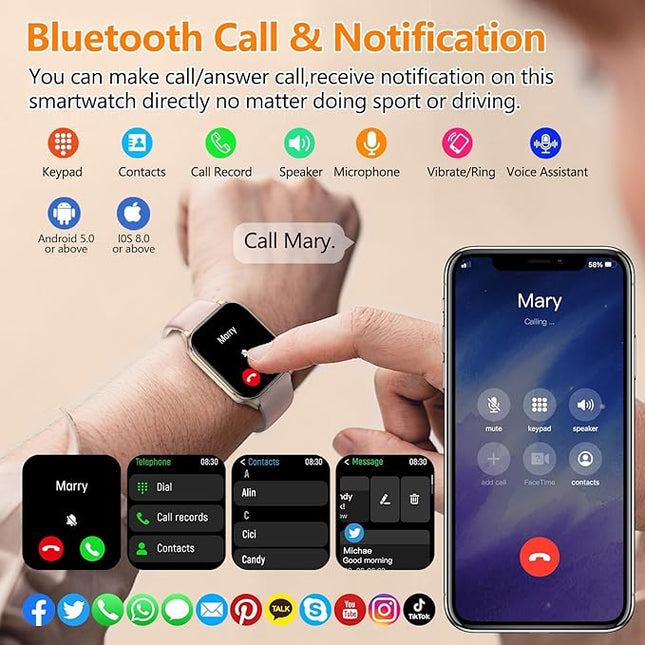Smart Watch for Women Men with Text and Call, 2025 New AI Smartwatches with Heart Rate/SpO2/Sleep/Stress Monitor, 100+ Sports Modes, GPS Fitness Watches Compatible with iOS/Android (GPS, Pink)