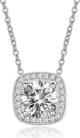 IMOLOVE Moissanite Solitaire Pendant Necklaces for Women Sterling Silver with 18K White Gold Plated 1-3 Carat D Color VVS1 Clarity Mossanite Jewelry for Women