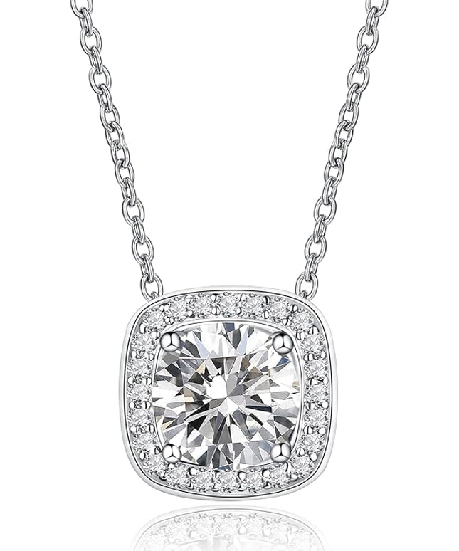 IMOLOVE Moissanite Solitaire Pendant Necklaces for Women Sterling Silver with 18K White Gold Plated 1-3 Carat D Color VVS1 Clarity Mossanite Jewelry for Women