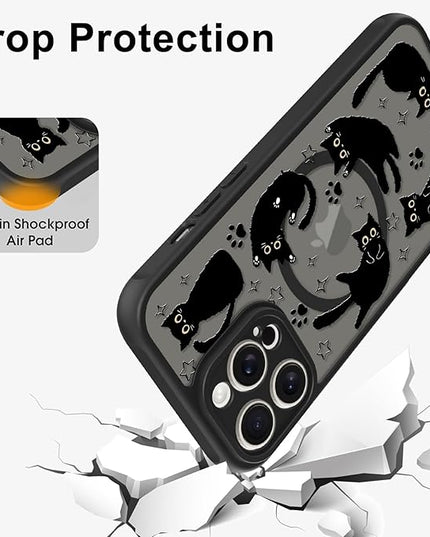 Cute Magnetic Case for iPhone 13 Pro Max Case [ Compatible with MagSafe ] with Black Cat Cats Pattern Design for Women Girls Boys, Soft Bumper Hard Back Kawaii Animal Protective Phone Cover