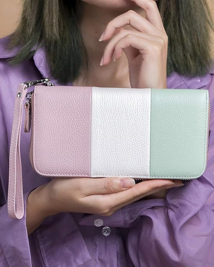 Moflycom Womens Wallet RFID Blocking Genuine Leather Multi Credit Card Large Capacity Zip Around Clutch Travel Purse Wristlet