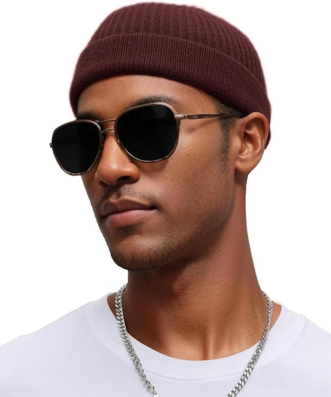 vidsel Thin Wool Fisherman Beanie for Men Women, Short Knit Cuff Trawler Watch Hats