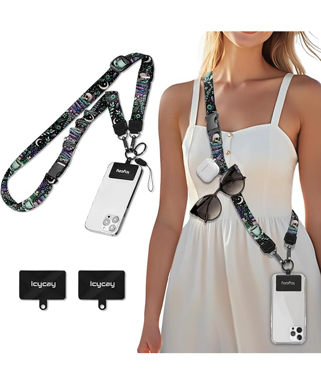 Phone Lanyard Crossbody, Gothic Skull Book Cell Phone Strap for Around The Neck Adjustable, Goth Teacher Anti Theft Cute Lanyard for iPhone Case ID Holder Keys Accessories Travel Essential