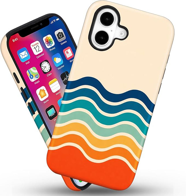 Magnetic for iPhone 16 Case Cute Frog Stripes Phone Case, Summer Shockproof Slim TPU and Hard PC Protective Phone Cover Compatible with MagSafe Designed for Women Girls