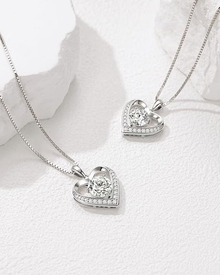 Moissanite Necklace for Women, Heart Pendant Engraved 'I Love You' Gifts for Wife, Valentine's Day Gift Anniversary Eternity Birthday Present Sterling Silver Jewelry for Her