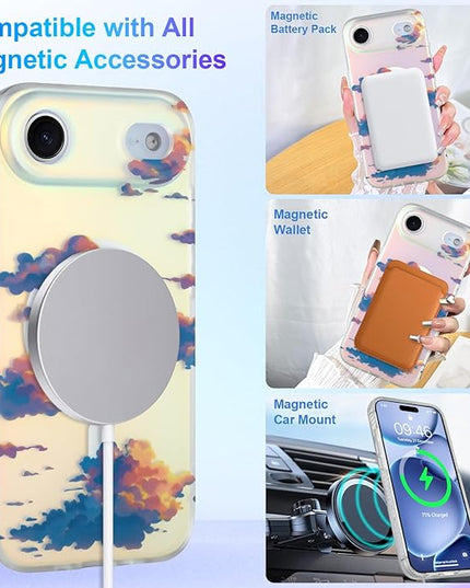 Cute Case for iPhone Air Case for Women Girls [ Compatible with Magsafe ] Aesthetic Cloud Pattern Design, Girly Glitter Sparkly Bling Protective Phone Cover, Iridescent Sun Set Sky