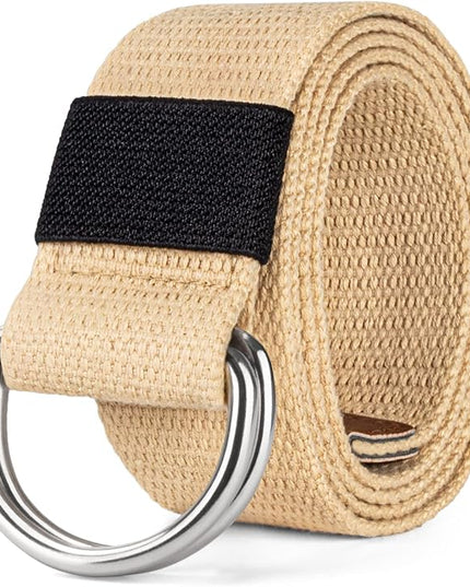 maikun Mens & Womens Canvas Belt with Black D-ring Buckle 1 1/2" Wide Solid Color Fabric Belt for Men
