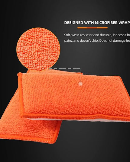 SPTA Car Interior Scrubbing Sponge, 8Pcs Scrub Ninja, Microfiber Car Wax Applicator, Car Wash Sponges for Car, Boat, Wood, Marble and Motorcycle, 6in x 3.3in x 0.8in