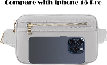 LOVESOME Vegan Leather Everywhere Fashion Waist Bag Fanny Pack Crossbody Bag Belt Bag Sling Bag with Adjustable Strap for Women (Light Grey), FC19515