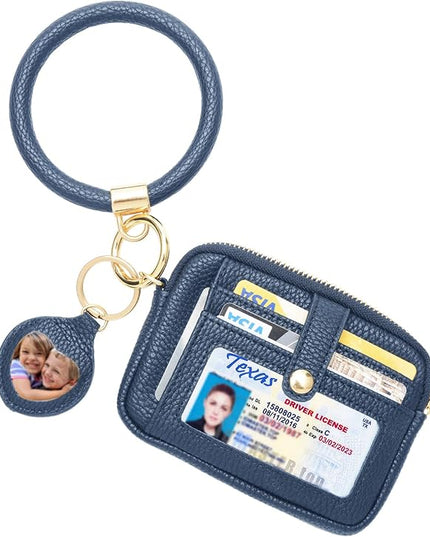 Multi-Purpose Wallet High Capacity Card Holder Zipper Coin Purse with Wristlet Bracelet Keychain Silicone Beaded Bangle Key Ring