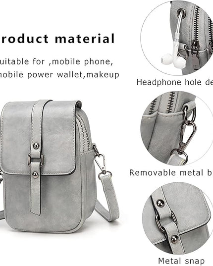 myfriday Vintage Crossbody Phone Bag for Women, Small PU Leather Shoulder Purse and Handbag with Tassel&Rivet Decoration
