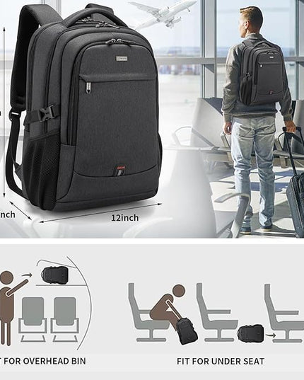 DUSLANG 17 Inch Laptop Backpack for Travel with Backpack Rain Cover College Backpack for Men Laptop Bag with USB Charging Port,Black