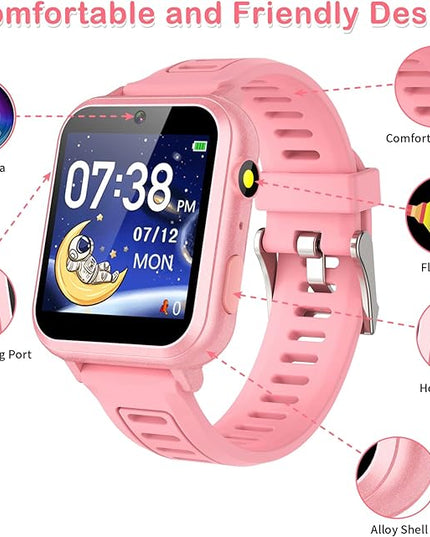 Smart Watch for Kids, Toddler Watch Toys with 39 Games Camera Video Recorder Music Alarm Calculator Calendar Stopwatch Flashlight Pedometer Birthday Gift Toys for 3-12 Year Old Boys and Girls (Pink)