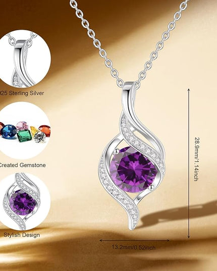FANCIME Birthstone Necklace for Women Round Cubic Zirconia Necklace S925 Sterling Silver full Love Birthday Gifts for Mom Women