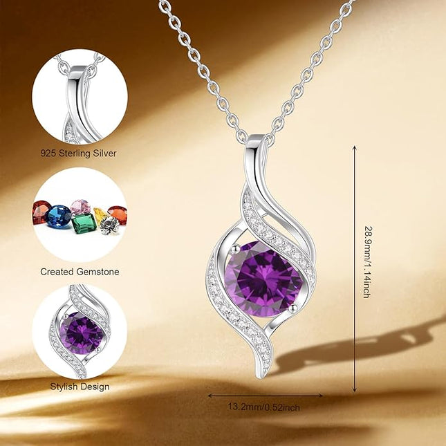 FANCIME Birthstone Necklace for Women Round Cubic Zirconia Necklace S925 Sterling Silver full Love Birthday Gifts for Mom Women