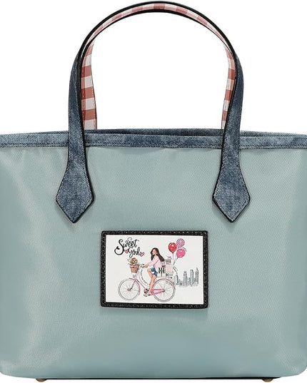 Nicole Lee Nikky Bag Sweet Girl 2 Piece Tote Bag, Two interior open wall accessory pockets at front. Nylon and Eco-Leather, Zipper Closure, Adjustable Strap(SWEET GIRL