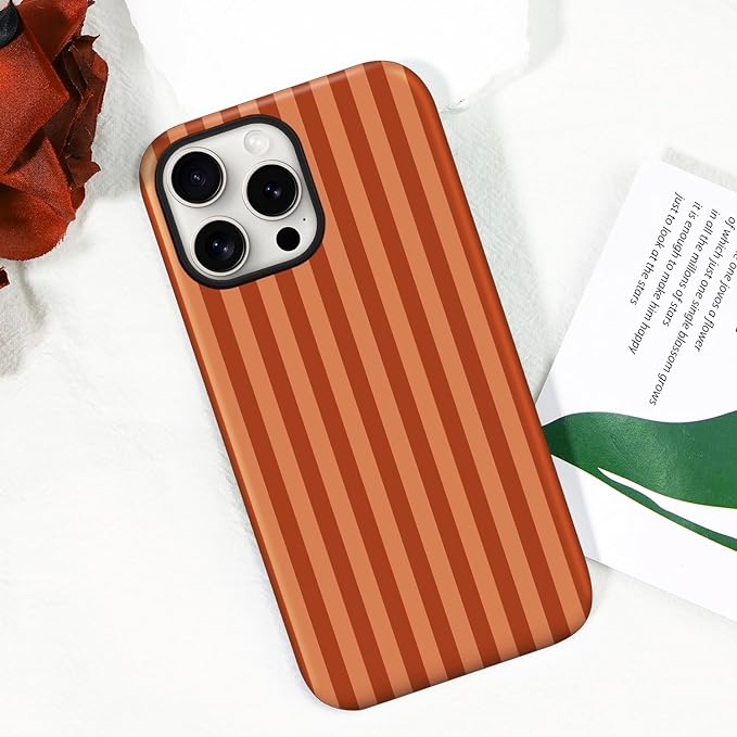 Magnetic for iPhone 11 Case Cute Stripes Phone Case, Shockproof Slim TPU and Hard PC Protective Phone Cover Compatible with MagSafe Designed for Women Girls, Deep Brown