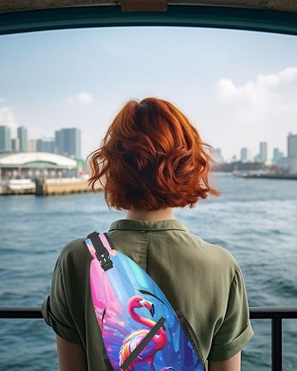 Animal Face Sling Bag Crossbody Bags Chest Bag Backpack for Travel Running and Hiking for Men Women Colorful Flamingos