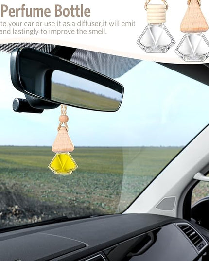 BBTO 100 Pcs Car Air Fresheners Diffuser with Wooden Cap Empty Aromatherapy Diffuser Clear Car Fragrance Holder Pendant Hanging Perfume Fresheners Bottles for Car Decor (Clear Diamond)