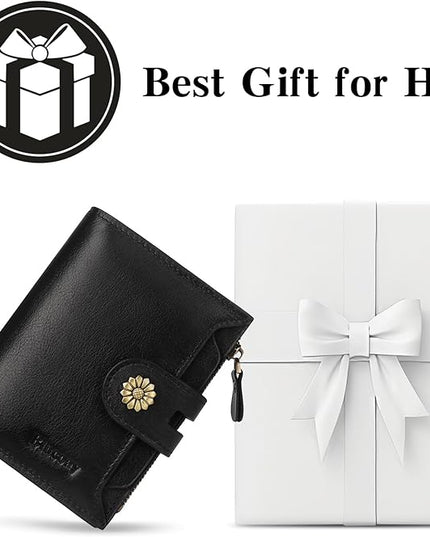 Blucoay Wallet Women,RFID Blocking Leather Womens Wallet Bifold Compact Card Holder Small Wallet for Women with Removable ID Window Black
