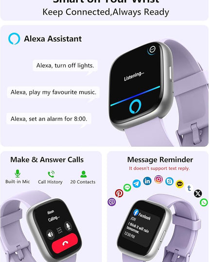 Smart Watch for Women Men Android & iPhone [2 Bands, 44mm case], Alexa Built-in, 1.83'' Smartwatch Make/Answer Call, HR SpO2 Sleep Stress Monitor Fitness Tracker, IP68 Waterproof Step Counter Watch