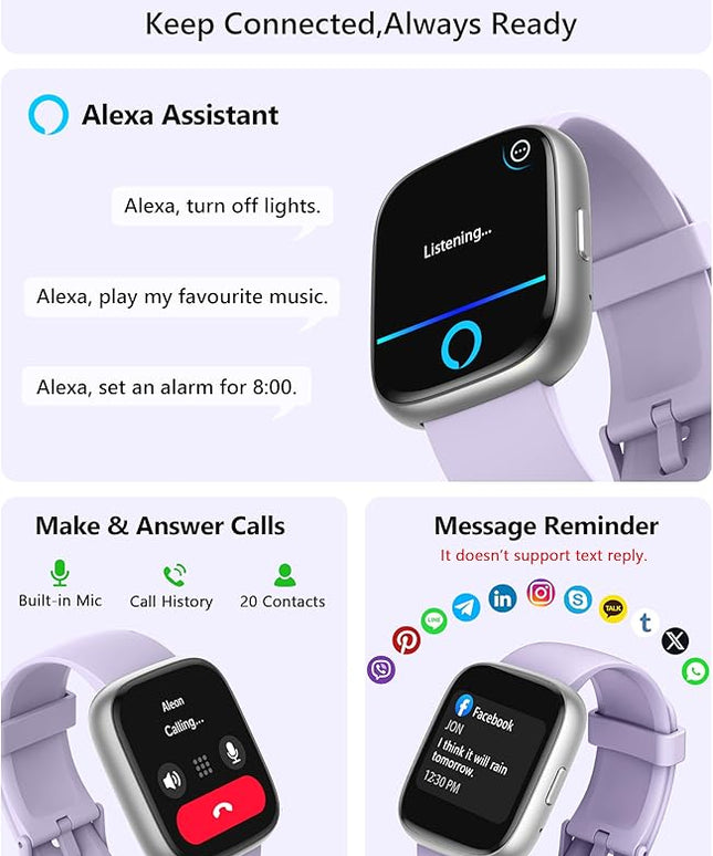 Smart Watch for Women Men Android & iPhone [2 Bands, 44mm case], Alexa Built-in, 1.83'' Smartwatch Make/Answer Call, HR SpO2 Sleep Stress Monitor Fitness Tracker, IP68 Waterproof Step Counter Watch