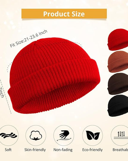 SATINIOR 4 Pieces Trawler Beanie Watch Hat Roll up Edge Skullcap Fisherman Beanie Unisex