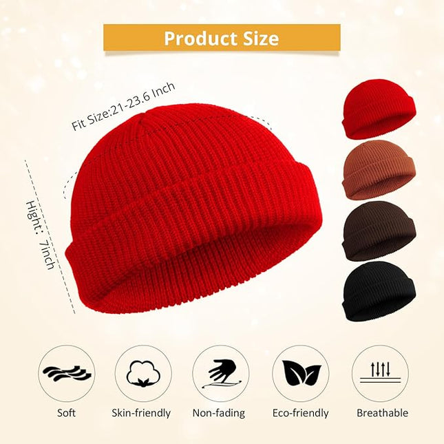 SATINIOR 4 Pieces Trawler Beanie Watch Hat Roll up Edge Skullcap Fisherman Beanie Unisex