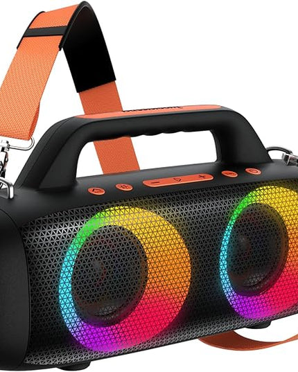 BassBloom Roar 1 Portable Bluetooth Speaker,60W Powerful Sound with Deep Bass,IPX6 Waterproof,24H Playtime,Bluetooth 5.4,RGB Party Lights,Wireless Stereo Pairing,Travel Outdoor for Camping and Beach