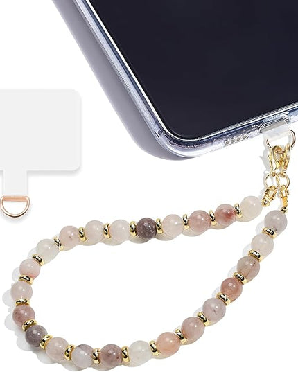 Marble Beaded Phone Wrist Strap,Detachable Phone Bracelet Strap with Tether Tab,Hands-Free Wristlet Strap (Charoite)