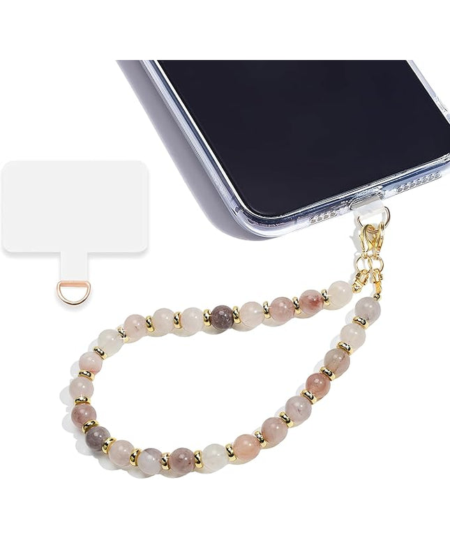 Marble Beaded Phone Wrist Strap,Detachable Phone Bracelet Strap with Tether Tab,Hands-Free Wristlet Strap (Charoite)
