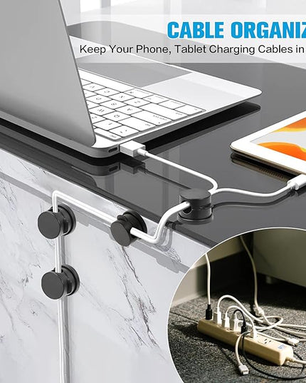 6PC Cord Organizer Holder, 360° Rotatable Spring Cable Clips, Strong Adhesive Cable Management Desk Accessories, Adjustable Wire Organizer Hide Cords Neatly for Nightstand, Home, Kitchen, Office, Rv