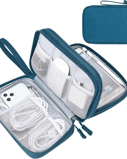 FYY Electronic Organizer, Large Travel Cable Organizer Bag Pouch Electronic Accessories Carry Case Portable Waterproof Double Layers All-in-One Storage Bag for Cable, Cord, Charger, Phone, Dark Green