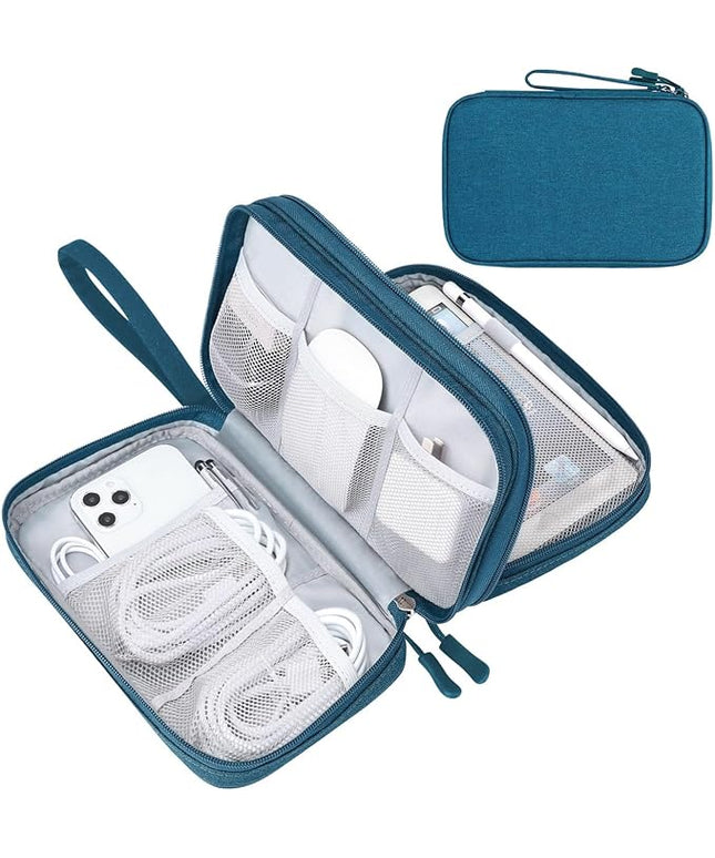 FYY Electronic Organizer, Large Travel Cable Organizer Bag Pouch Electronic Accessories Carry Case Portable Waterproof Double Layers All-in-One Storage Bag for Cable, Cord, Charger, Phone, Dark Green