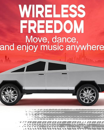 Futuristic Shapes Truck Bluetooth Speaker with LED Display Screen – TWS Stereo, FM Radio, USB/TF Playback, LED Headlights, Built-in Mic, Gift for Car Lovers, Model Collectors & Tech Fans (Silver)