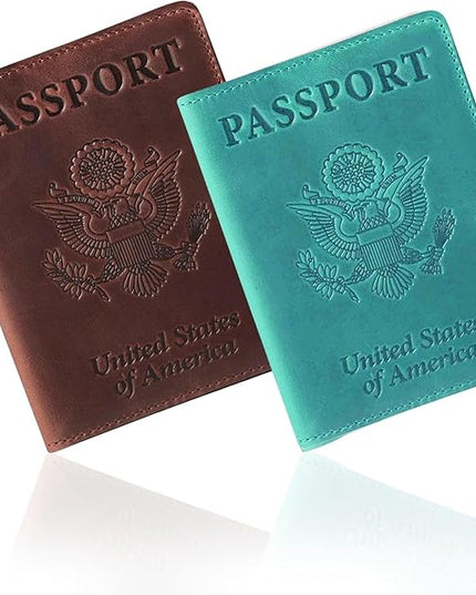 Ciana Passport Holder for Travel – PU Leather Passport Cover and Card Holder for Men & Women – Slim Passport Holder with Card Protector Slot, Travel Must Haves (Brown and Turquoise)