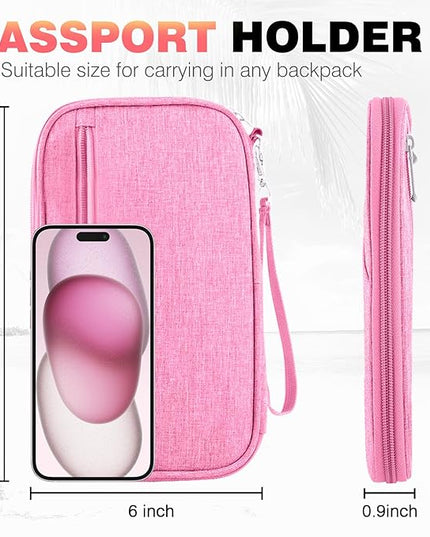 Passport Holder Family RFID Travel Document Organizer for Women Waterproof Passport Wallet Men Portable Case for Cards, Boarding Pass, ID, Money, Tickets with Zipper