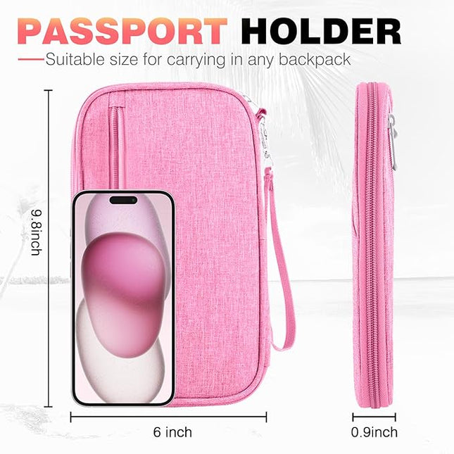 Passport Holder Family RFID Travel Document Organizer for Women Waterproof Passport Wallet Men Portable Case for Cards, Boarding Pass, ID, Money, Tickets with Zipper