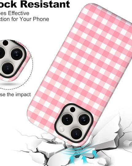 Magnetic for iPhone 17 Case Cute Checkered Stripes Phone Case for Women Girls, Shockproof Slim TPU and Hard PC Protective Phone Cover Compatible with MagSafe Designed, Red