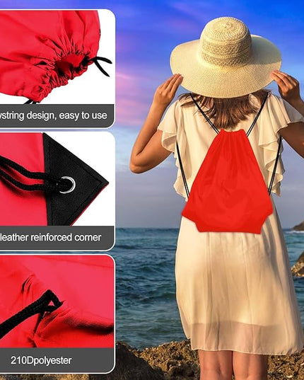 KUUQA 60Pcs Red Drawstring Backpack Bag Sack Drawstring Bags Bulk String Bags Storage Bags for Sport Gym Traveling