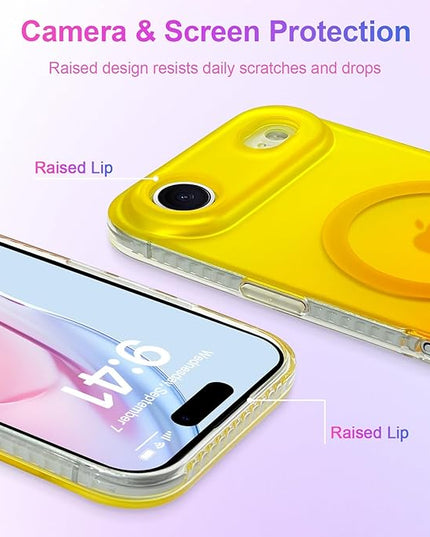 Aesthetic Case for iPhone Air Case for Women Girls [Compatible with Magsafe] Cute Girly Trendy Glitter Sparkly Rainbow Magnetic Protective Phone Cover, Matte Iridescent Yellow & Orange