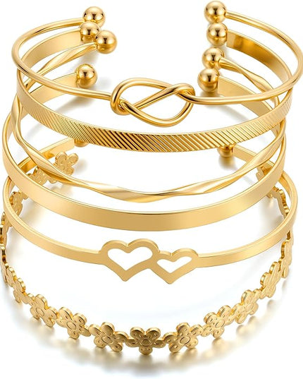 ÌF ME Gold Bangle Bracelets for Women, Indian Bangles Stackable Set, Multi Layer Textured 14K Gold Plated Chunky Bracelets Boho Jewelrys Set
