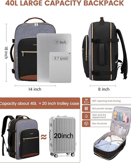 LOVEVOOK 40L Travel Backpack for Women & Men, Airline Approved Carry On Luggage with 3 Packing Cubes, TSA Overnight Bags, Waterproof Personal Item Bag, Weekender Essentials Backpacks fits 17" Laptop