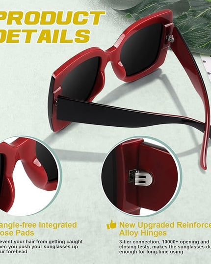 GQUEEN Oversized Square Frame Sunglasses Womens Retro Vintage Trendy Shades,S904