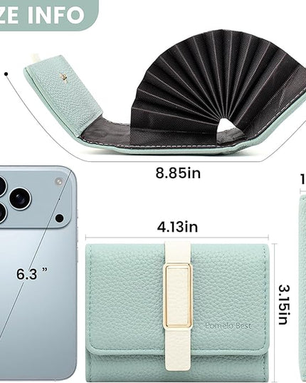 Pomelo Best Credit Card Holder RFID Wallet for Women, Small Leather Zipper Card Case with With 11 Card Slots Light Blue